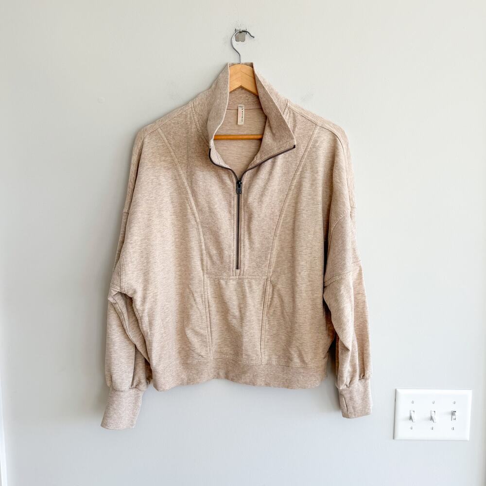 Free People Beige Half-Zip Sweatshirt Cardigan